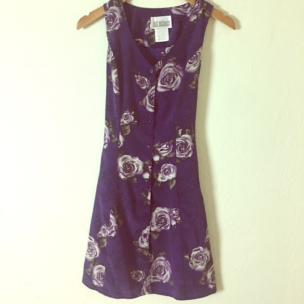 3 for $30- Vtg 1980s-90s Purple Rose Mini Dress